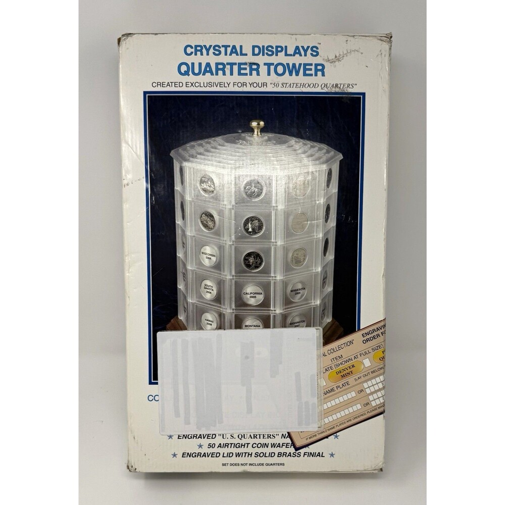 FLAWED BOX Crystal Displays Quarter Tower 50 Statehood Quarters Display Case